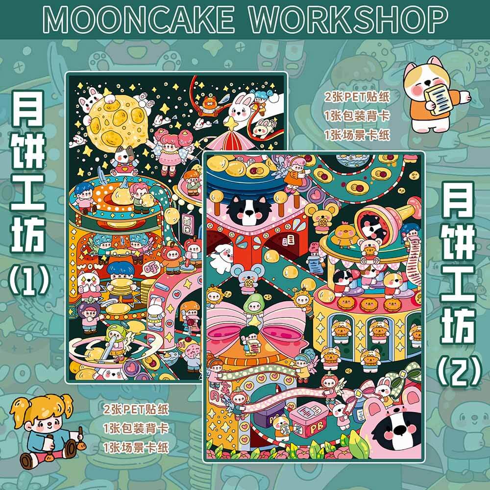 Moonlight Feast DIY 3D Scene Stickers 2 Cute Miniature Scenes (L)