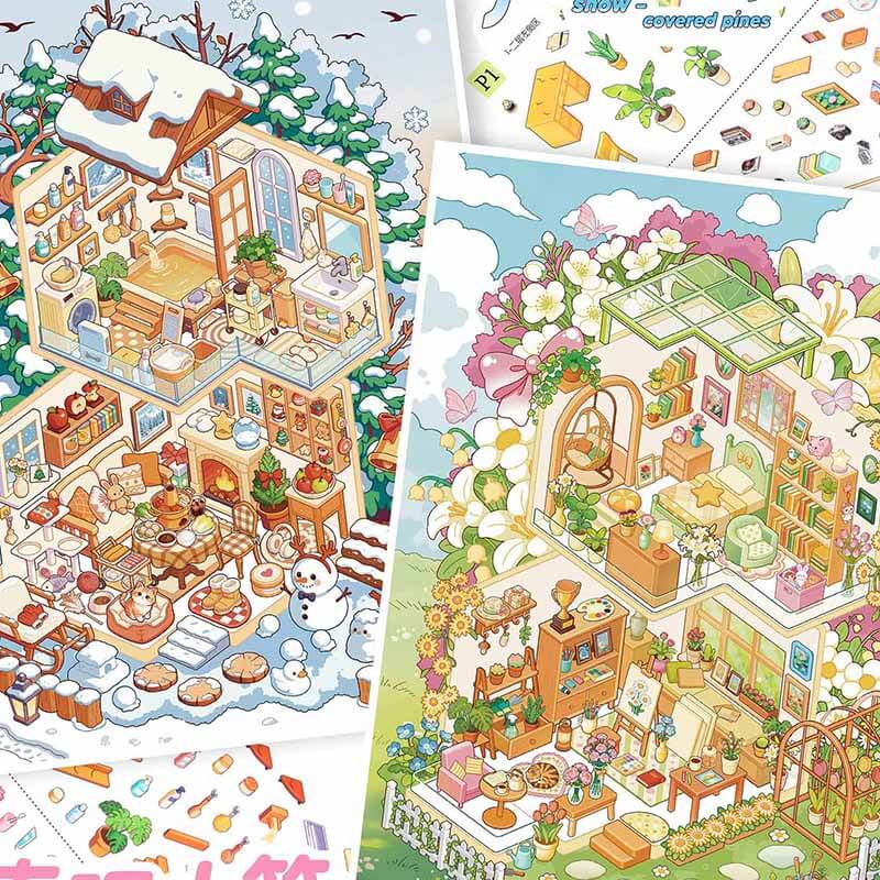 Mountain Haven DIY 3D Scene Stickers 4 Cute Scenes(L)