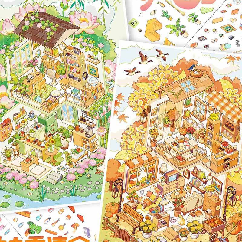 Mountain Haven DIY 3D Scene Stickers 4 Cute Scenes(L)