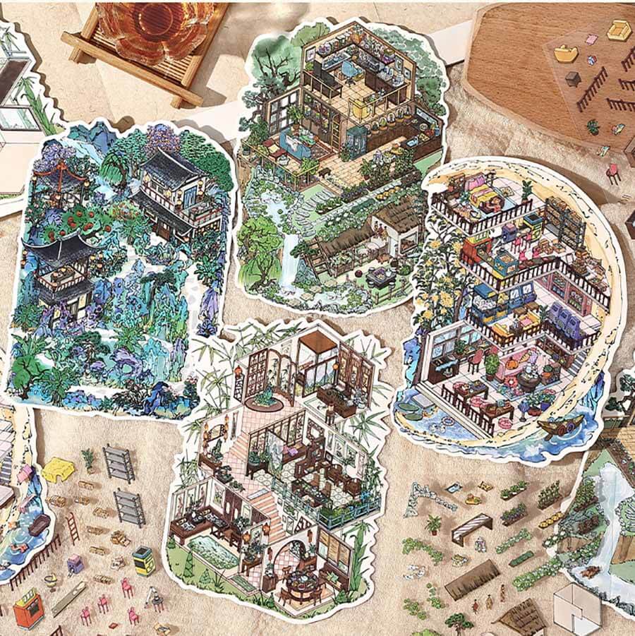 Mountain Veil DIY 3D Scene Stickers 4 Cute Miniature Scenes