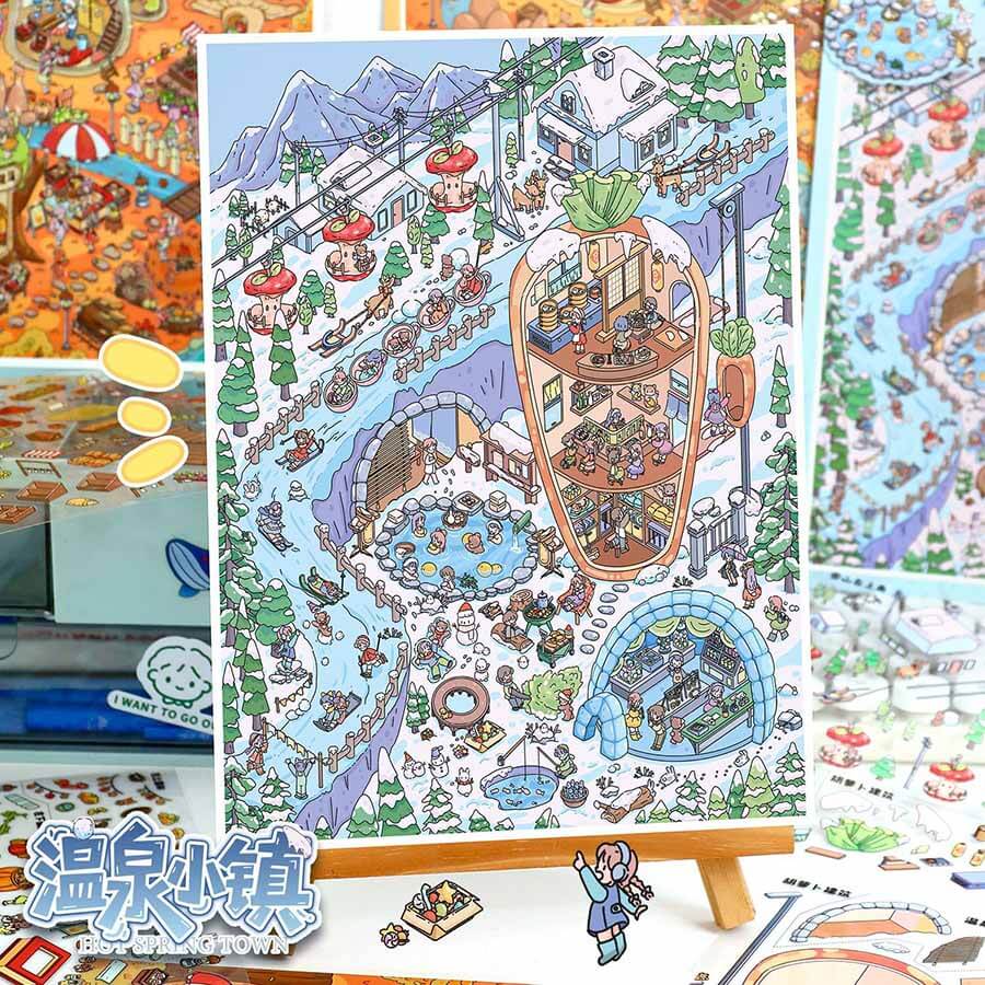 Mushroom Town DIY 3D Scene Stickers 2 Cute Miniature Scenes(L)