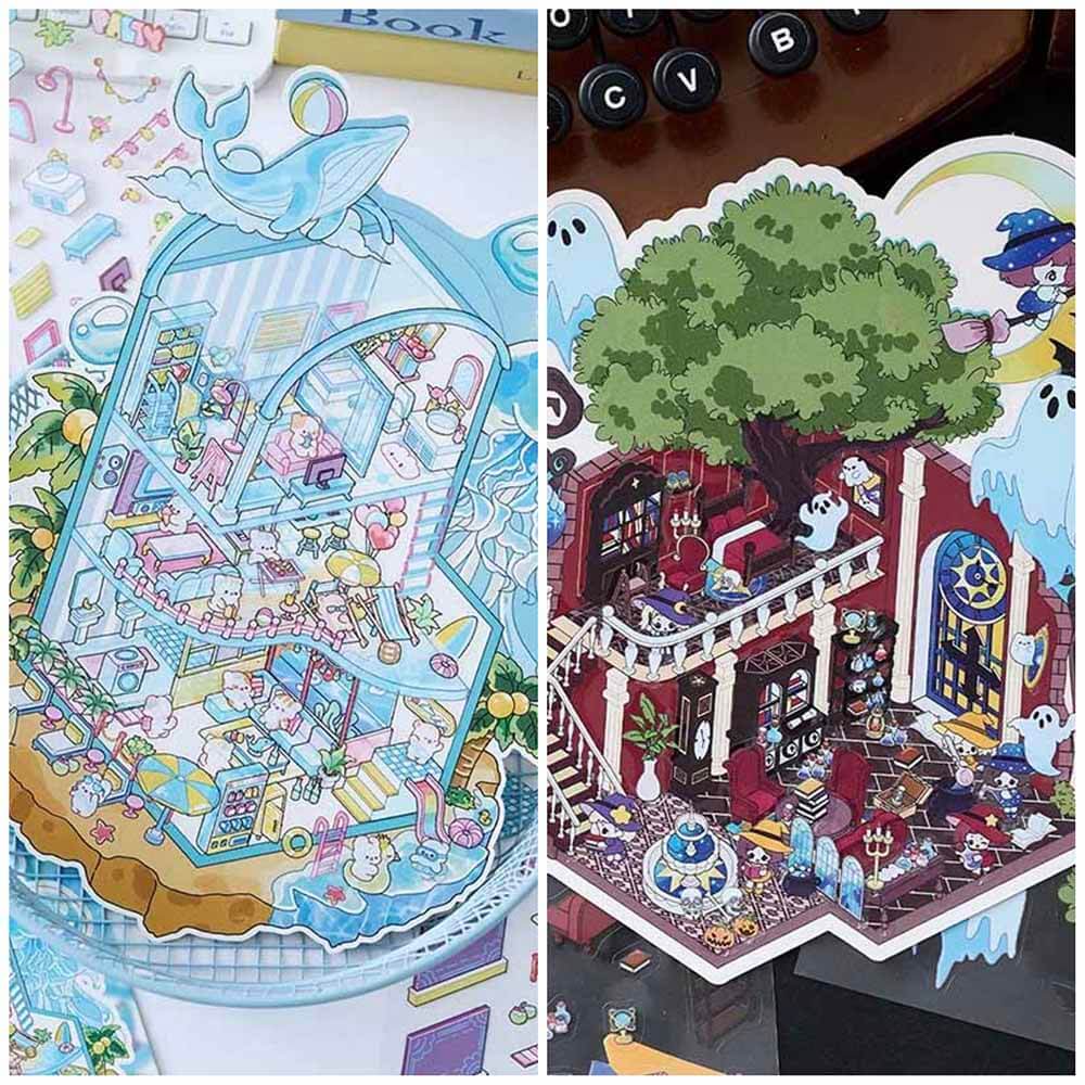 Mystery Vacation DIY 3D Scene Stickers 4 Cute Miniature Scenes(M&L)