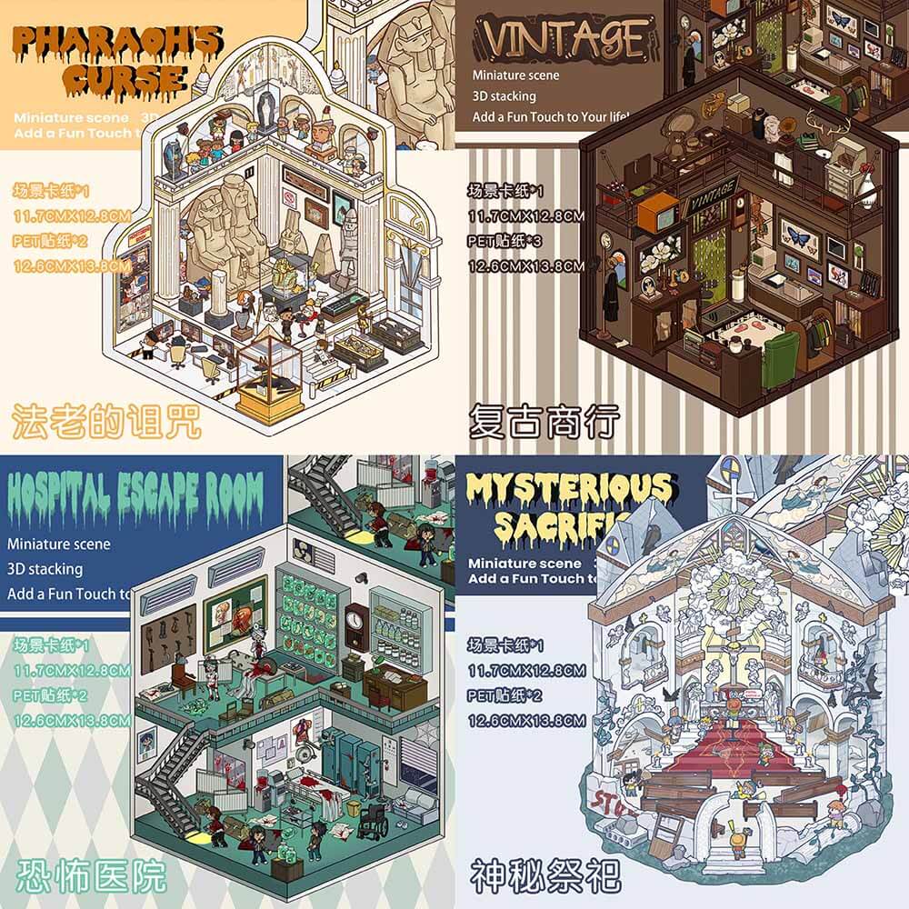 Mystery Horror Stories DIY 3D Scene Stickers 4 Cute Miniature Scenes