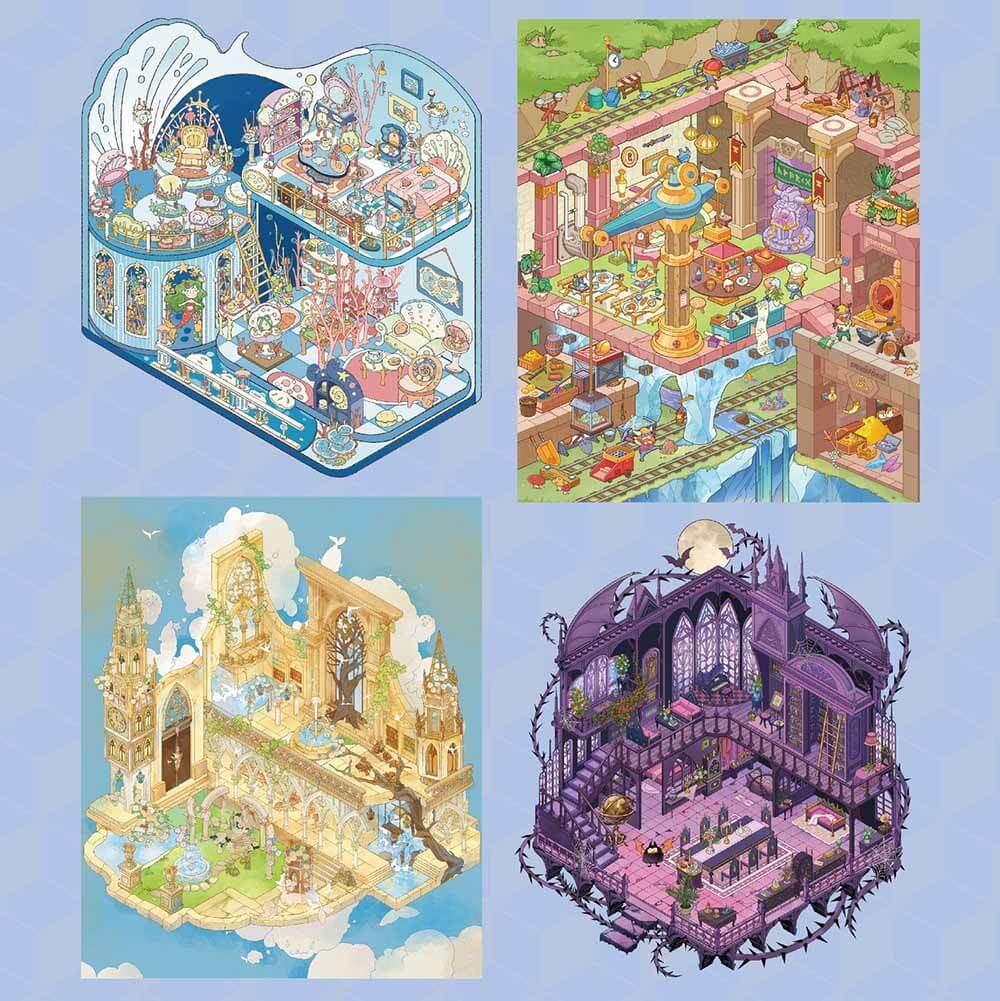 Mythic Abyss DIY 3D Scene Stickers 4 Cute Miniature Scenes(S&L)