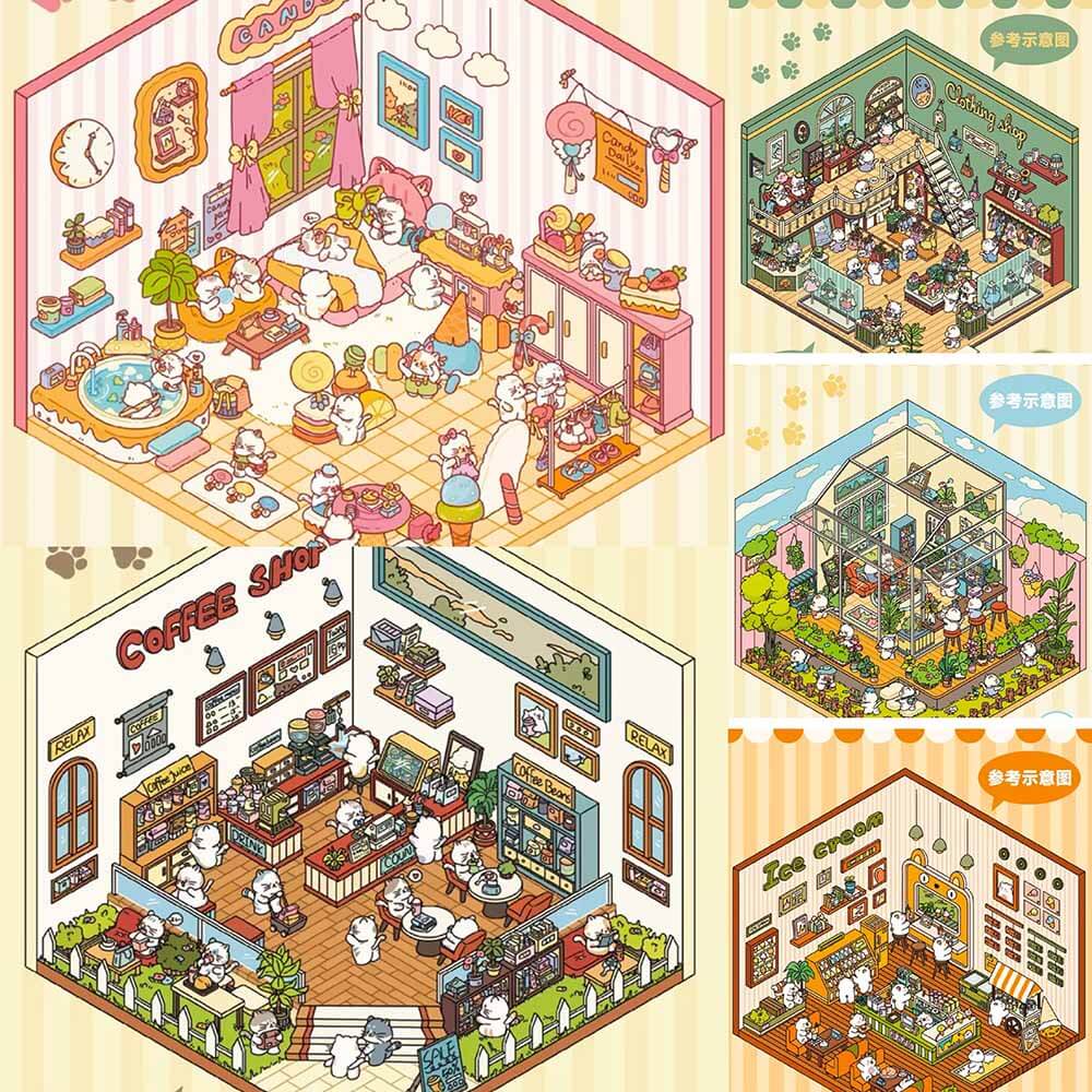 Dodo Shop DIY 3D Scene Stickers - 5 Cute Miniature Scenes