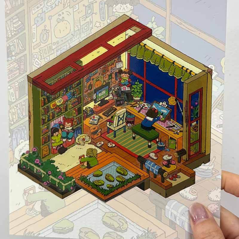 Nature & Books DIY 3D Scene Stickers 2 Cute Miniature Scenes(S&L)