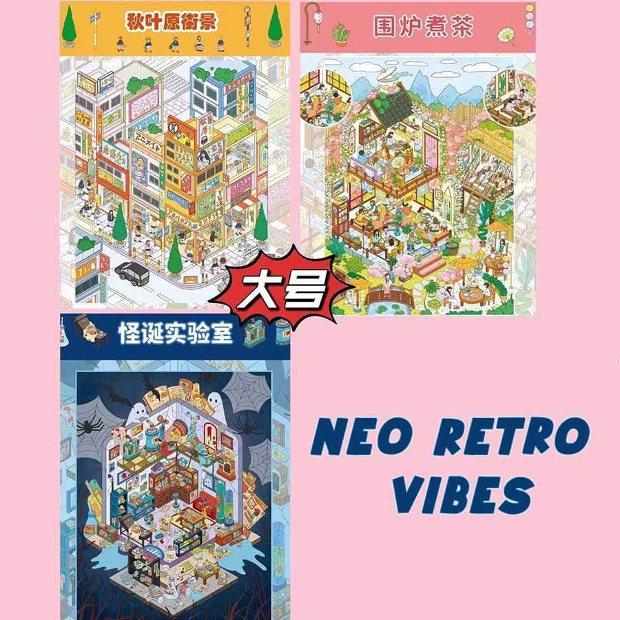 Neo Retro Vibes DIY 3D Scene Stickers 3 Cute Miniature Scenes(L)