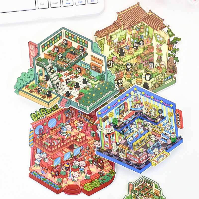 Neon Corner DIY 3D Scene Stickers 4 Cute Miniature Scenes