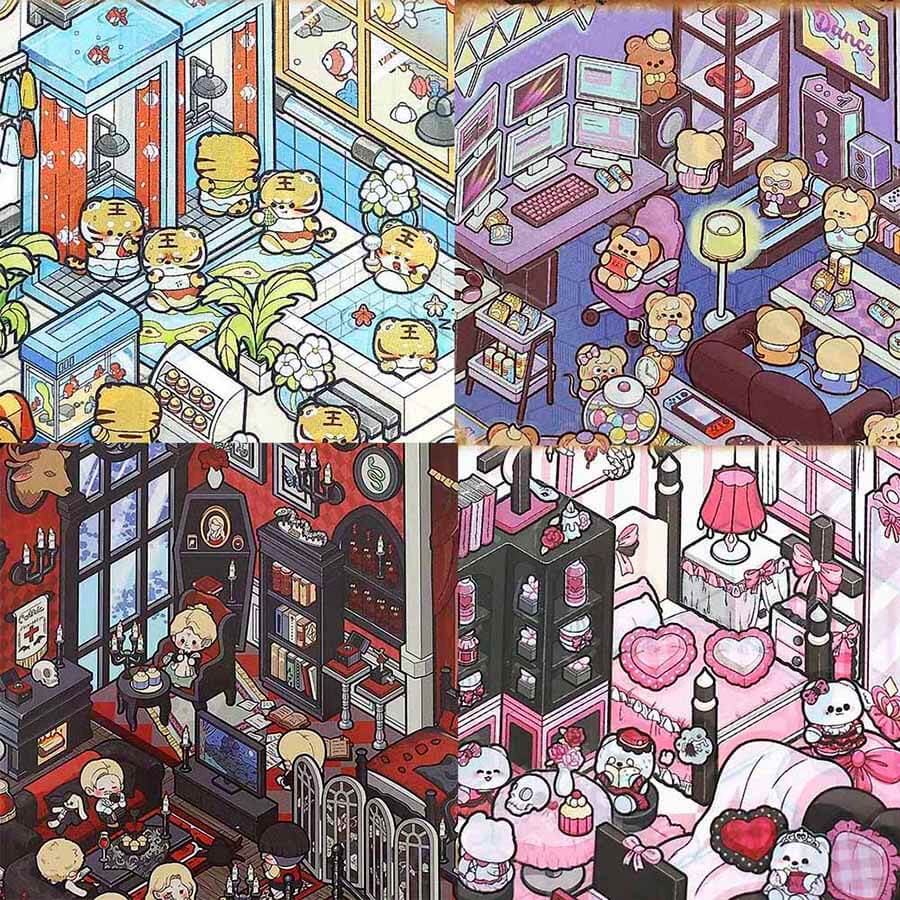 Nocturnal Nooks DIY 3D Sticker Collection 20 Cute Miniature Scenes