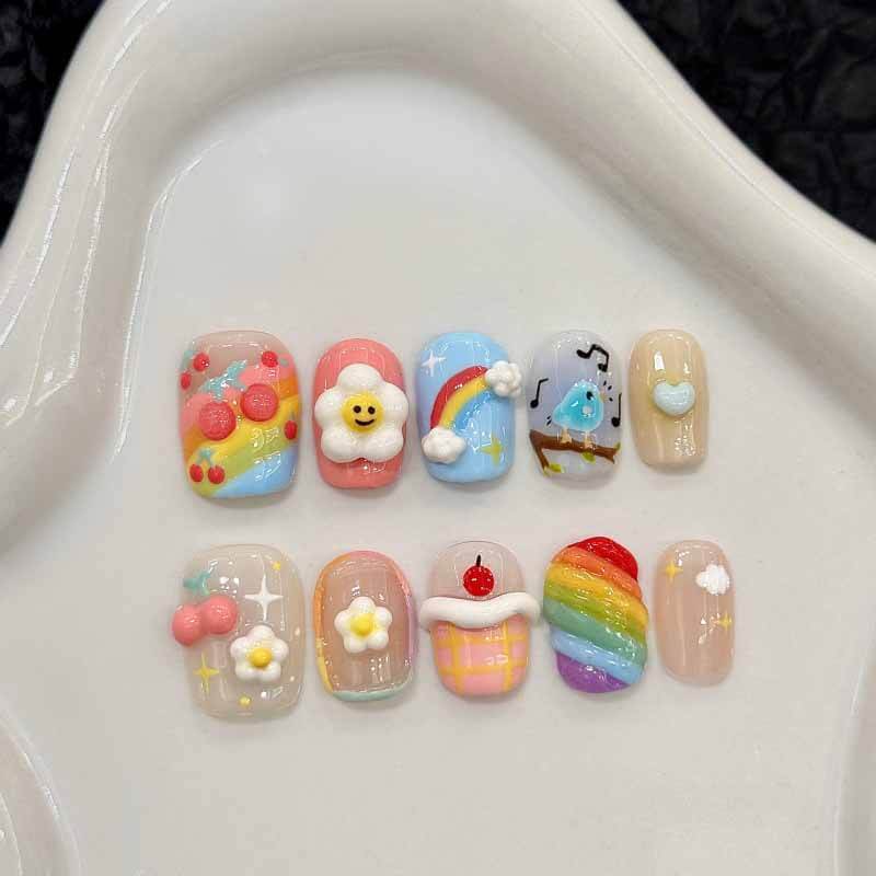 Beauty Art Garden Press On Rainbow Puff 201