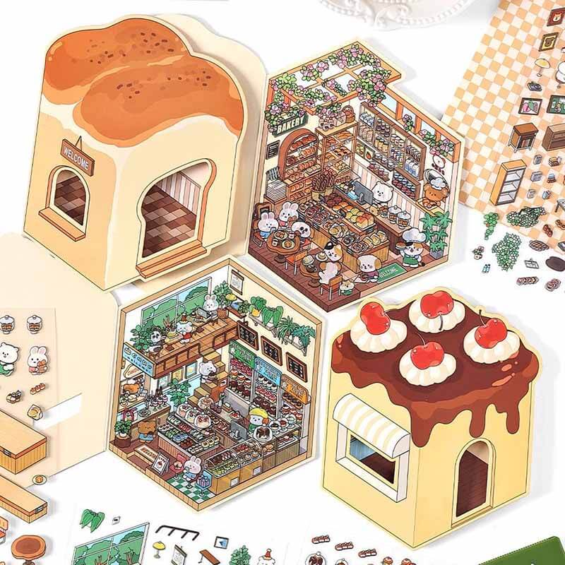 Fun Dessert House  DIY 3D Scene Stickers - 4 Cute Miniature Scenes