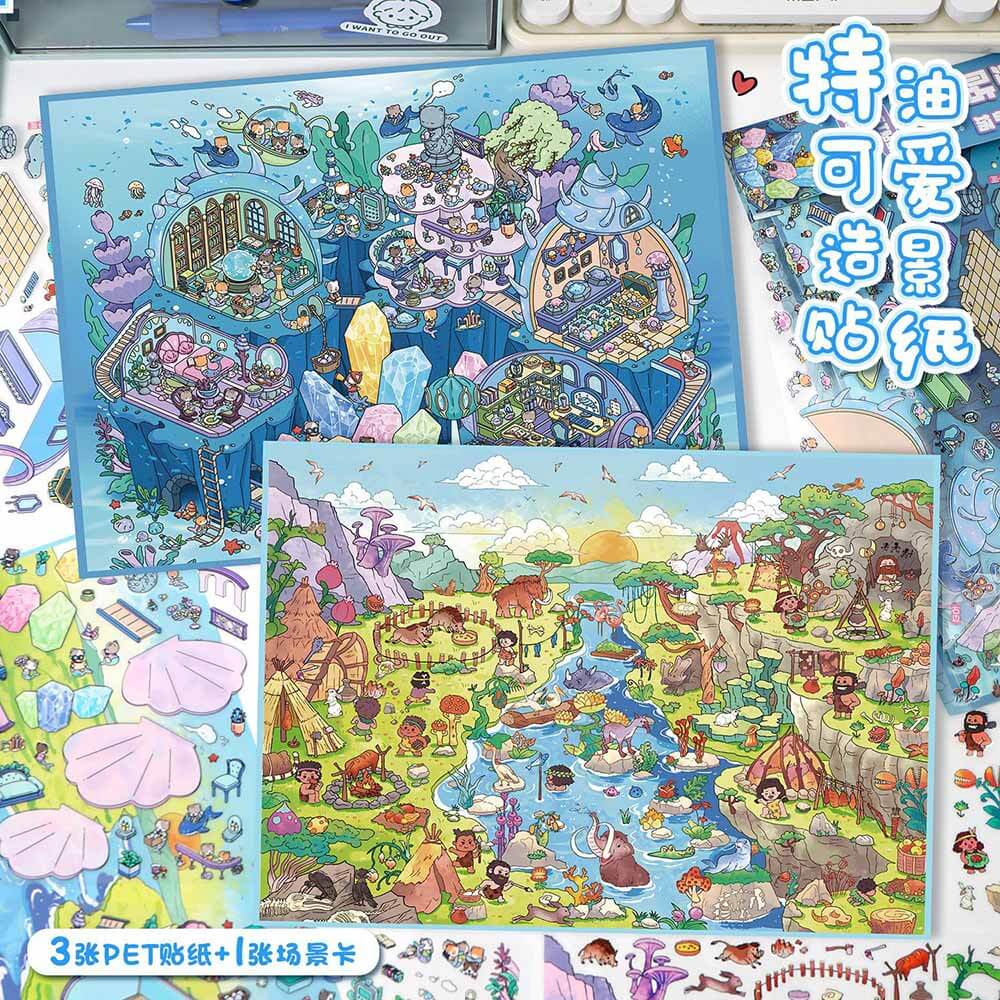 Ocean Frontier DIY 3D Scene Stickers 2 Cute Miniature Scenes(L)