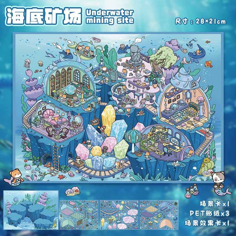 Ocean Frontier DIY 3D Scene Stickers 2 Cute Miniature Scenes(L)