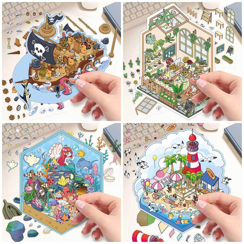 Ocean Whispers DIY 3D Scene Stickers 4 Cute Miniature Scenes(S)
