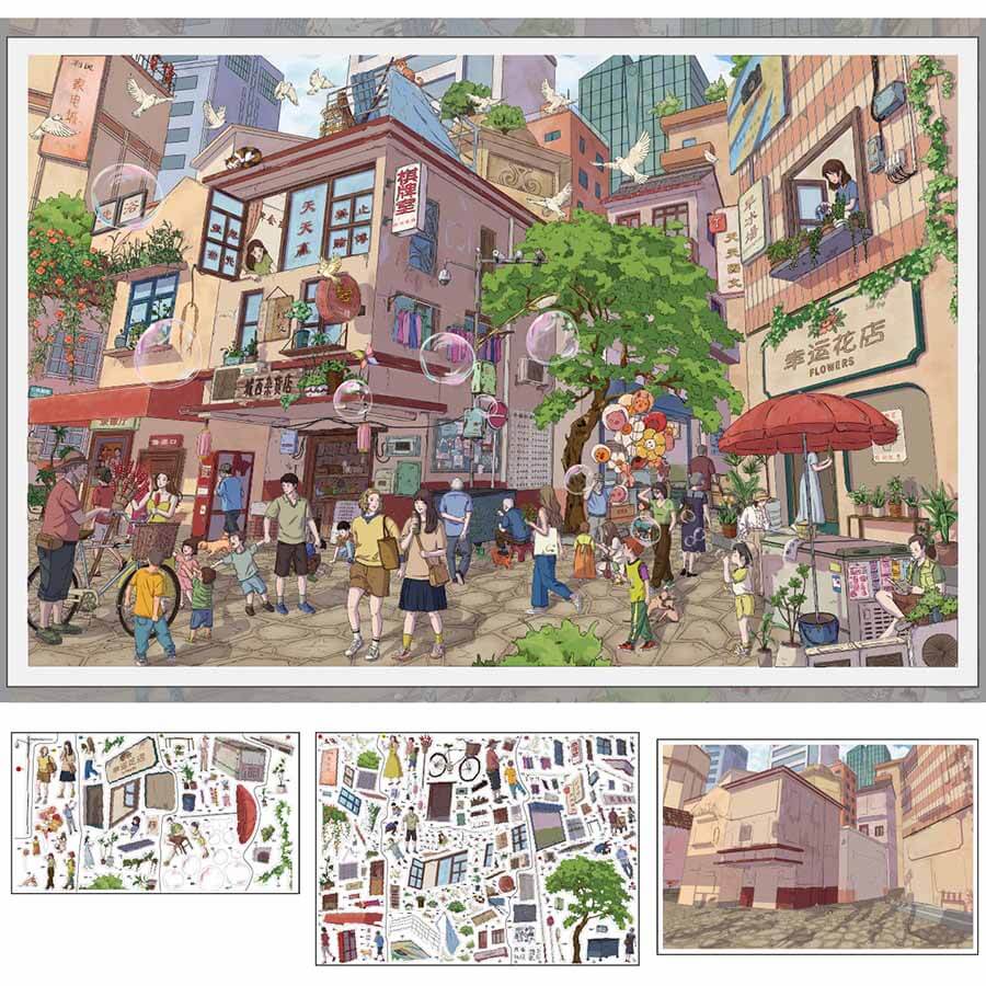 Old City Life DIY 3D Scene Stickers 2 Cute Miniature Scenes(L)