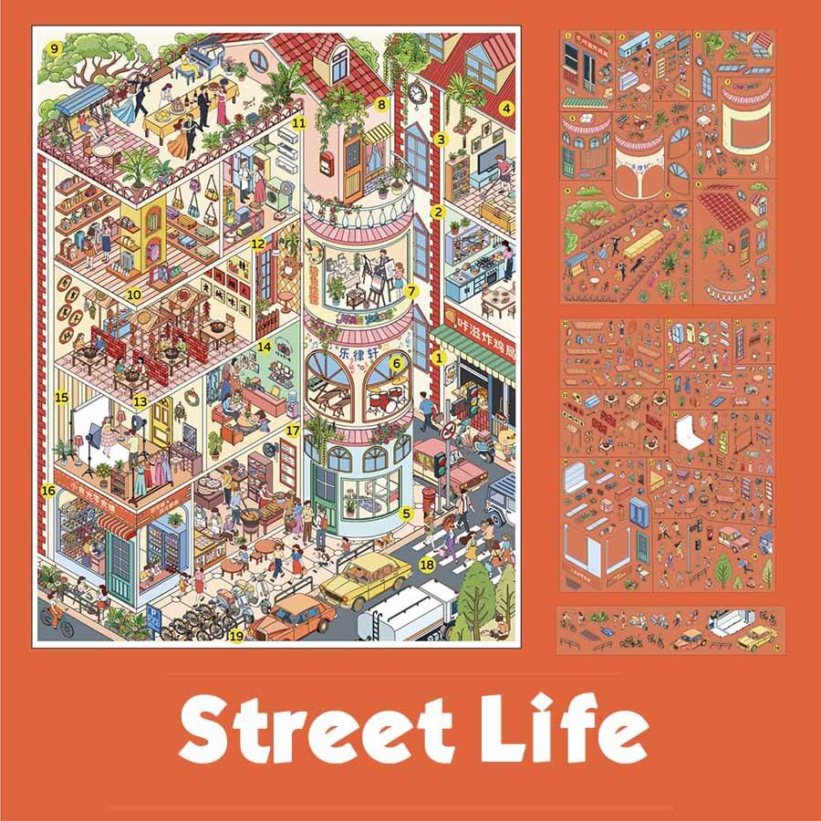 Old City Life DIY 3D Scene Stickers 2 Cute Miniature Scenes(L)