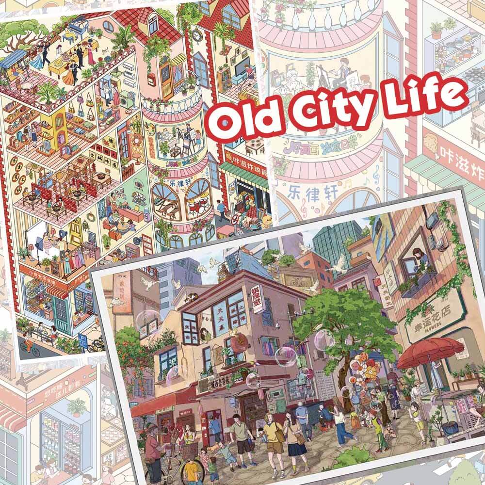 Old City Life DIY 3D Scene Stickers 2 Cute Miniature Scenes(L)