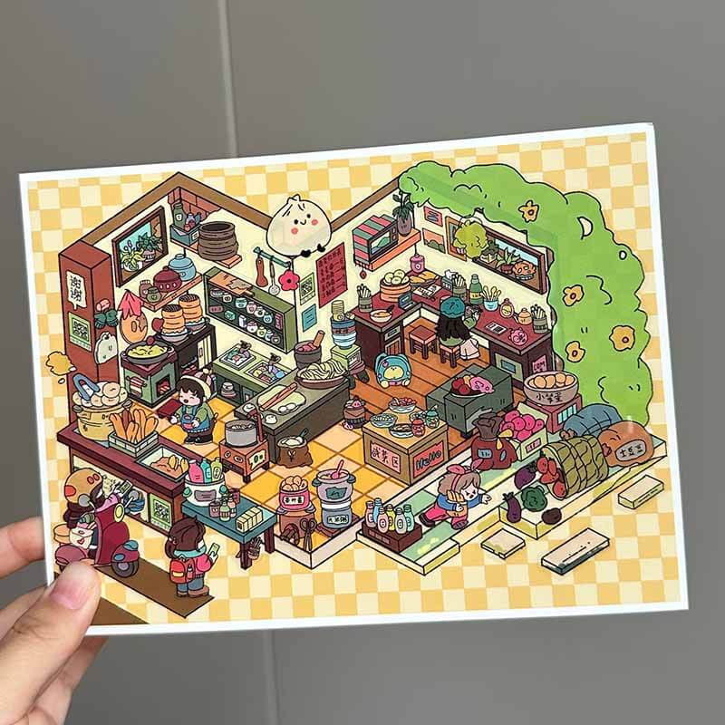 Paper Town Stories DIY 3D Scene Stickers 4 Cute Miniature Scenes(M)