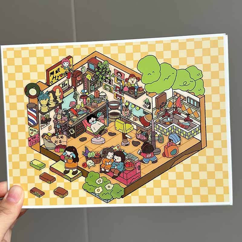 Paper Town Stories DIY 3D Scene Stickers 4 Cute Miniature Scenes(M)