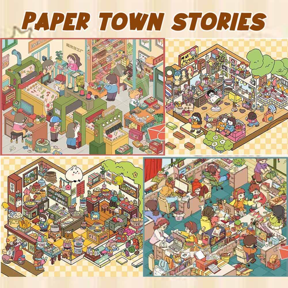 Paper Town Stories DIY 3D Scene Stickers 4 Cute Miniature Scenes(M)