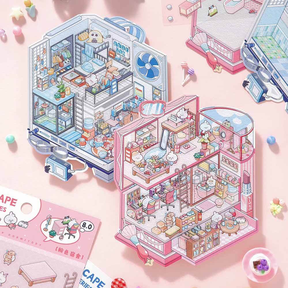 Pastel Dorm Life DIY 3D Scene Sticker 2 Cute Miniature Scenes