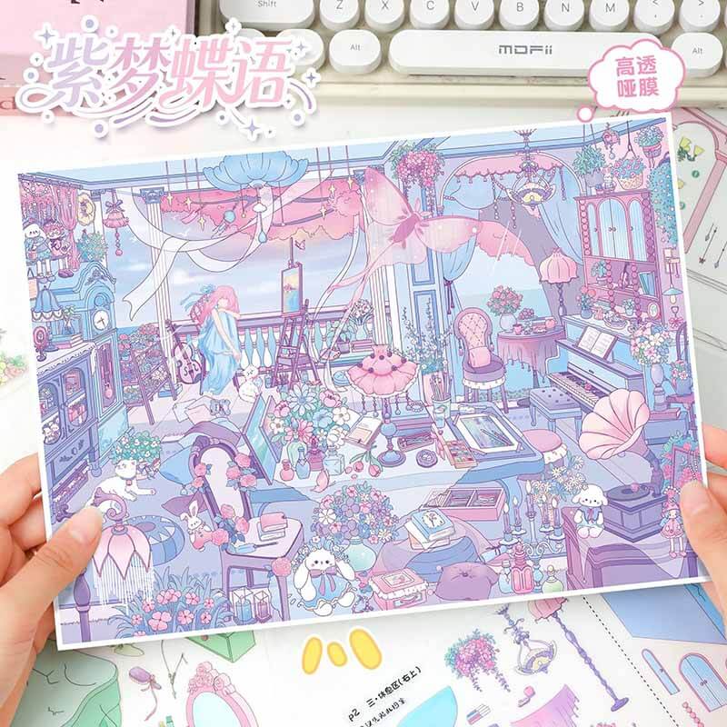 Pastel Dream  DIY 3D Scene Stickers With Guide Lines(L)