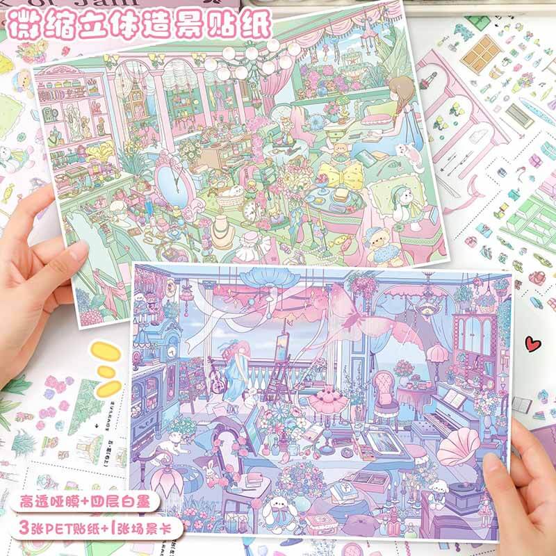 Pastel Dream  DIY 3D Scene Stickers With Guide Lines(L)