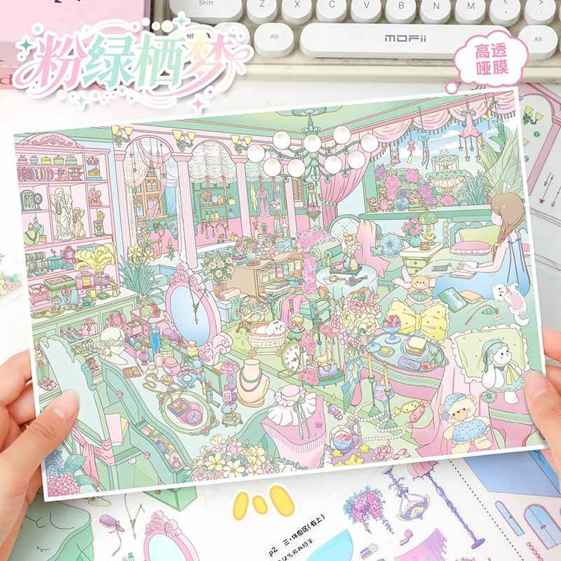 Pastel Dream  DIY 3D Scene Stickers With Guide Lines(L)