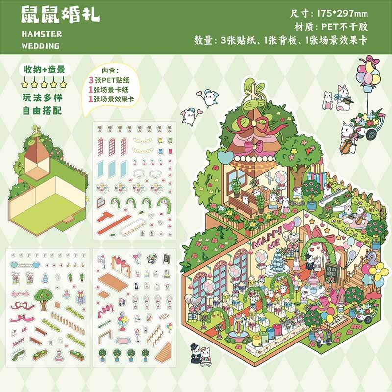 Pastel Fantasy DIY 3D Scene Stickers 4 Cute Miniature Scenes(L)