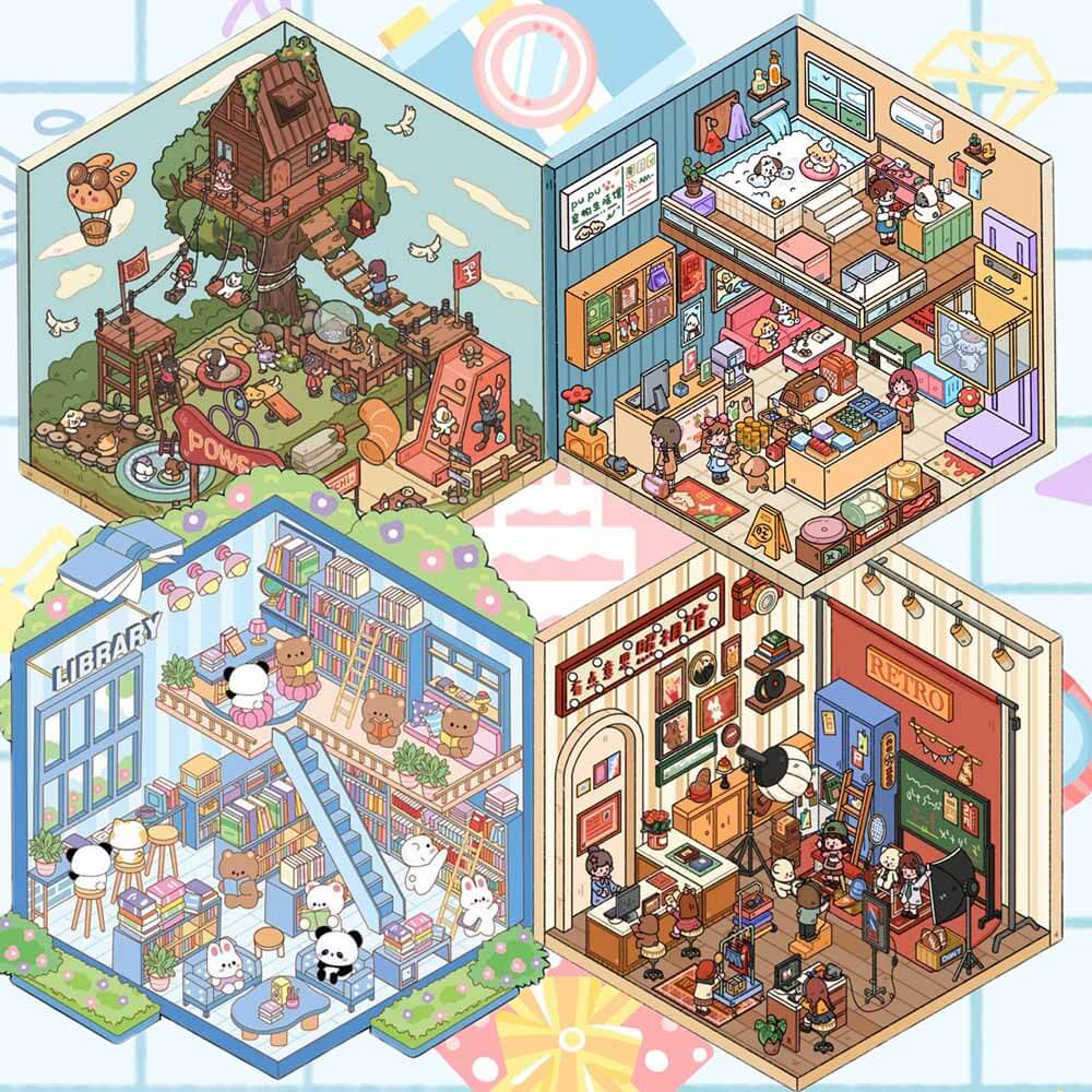 Paw Paradise 3D Scene Stickers 4 Cute Miniature Scenes