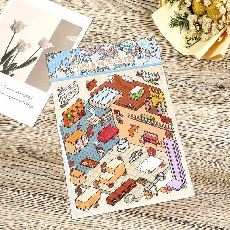 Autocollants 3D Paw Paradise : 4 scènes miniatures mignonnes