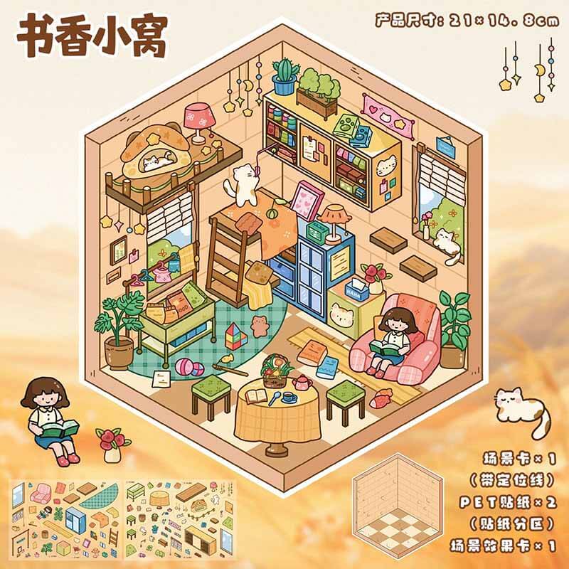 Pet Cozy Home DIY 3D Scene Stickers 4 Cute Scenes(S)