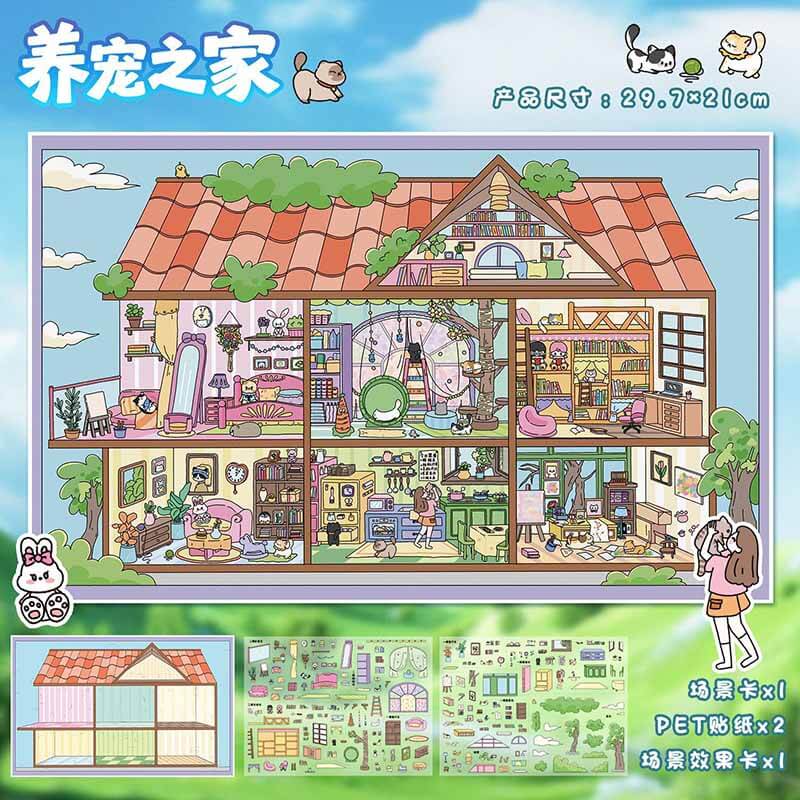 Pet Lovers’ Home DIY 3D Scene Stickers 2 Cute Miniature Scenes(L)