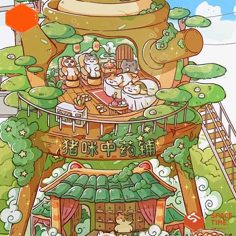 Piggy Cat Street (100cm Version) DIY 3D Scene Stickers Miniature Scenes(XL)