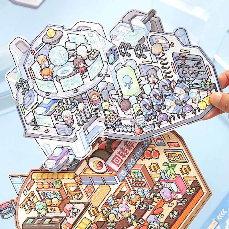Pixel Style DIY 3D Scene Sticker 2 Cute Miniature Scenes