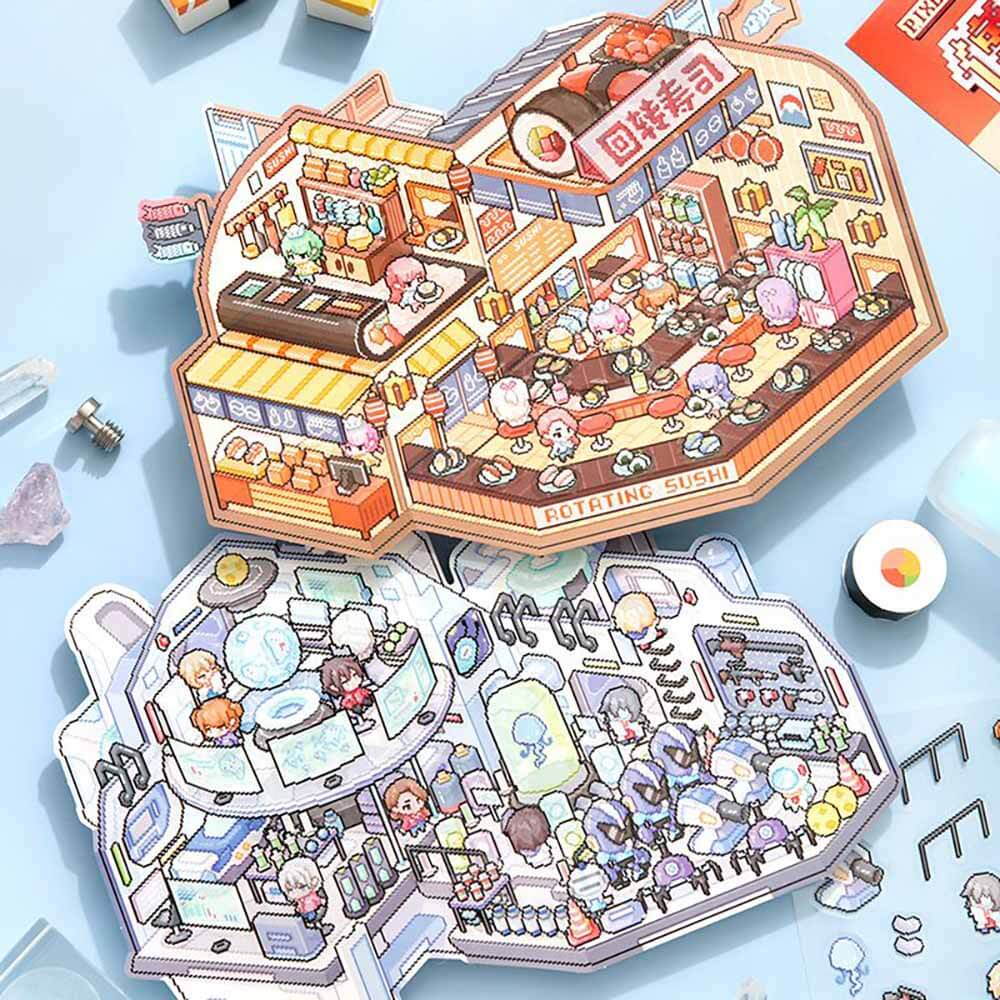 Pixel Style DIY 3D Scene Sticker 2 Cute Miniature Scenes