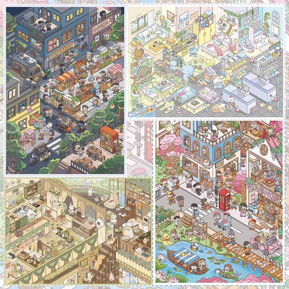 Playful Chaos DIY 3D Scene Stickers 4 Cute Miniature Scenes(XL)