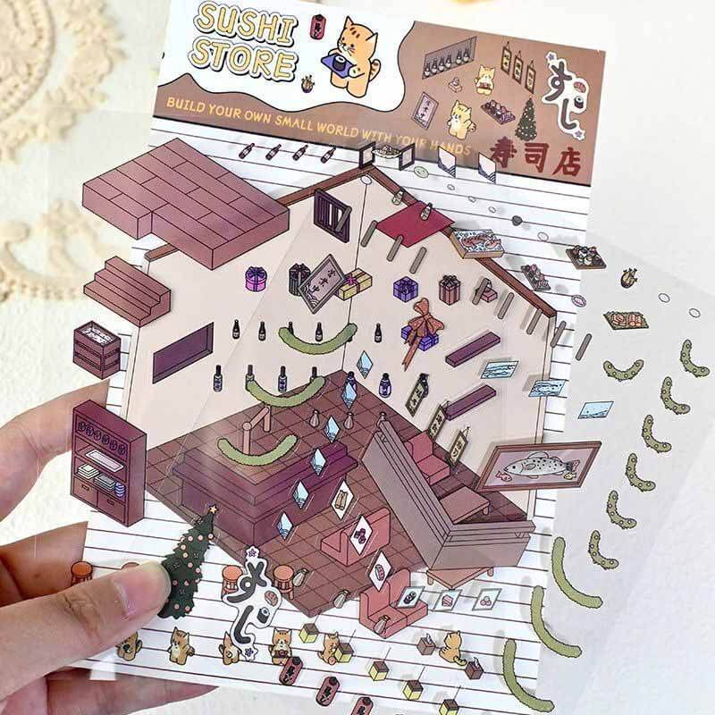 Pocket Lifestyle Town DIY 3D Scene Stickers 4 Cute Scenes(S)