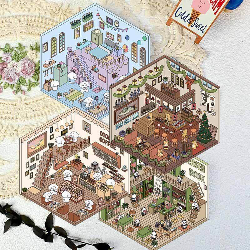 Pocket Lifestyle Town DIY 3D Scene Stickers 4 Cute Scenes(S)