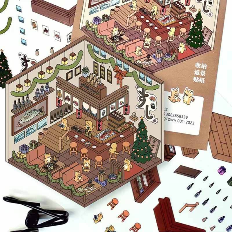 Pocket Lifestyle Town DIY 3D Scene Stickers 4 Cute Scenes(S)