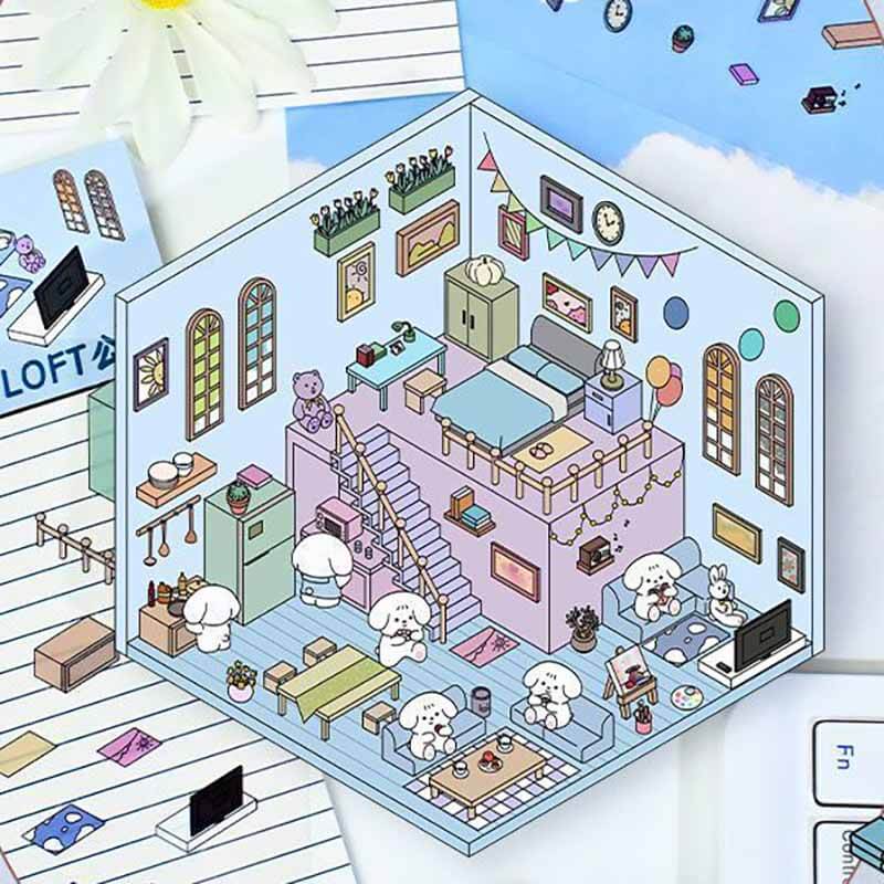 Pocket Lifestyle Town DIY 3D Scene Stickers 4 Cute Scenes(S)