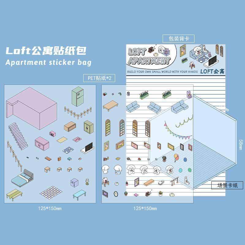 Pocket Lifestyle Town DIY 3D Scene Stickers 4 Cute Scenes(S)