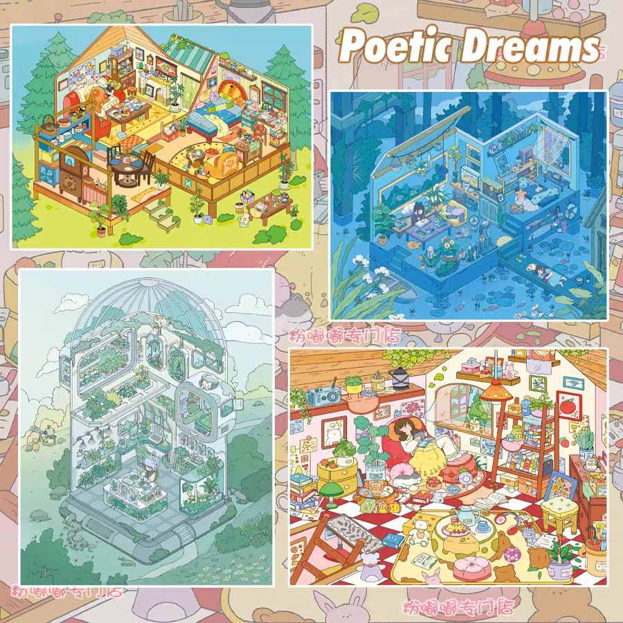 Poetic Dreams DIY 3D Scene Stickers 4 Cute Miniature Scenes(L)