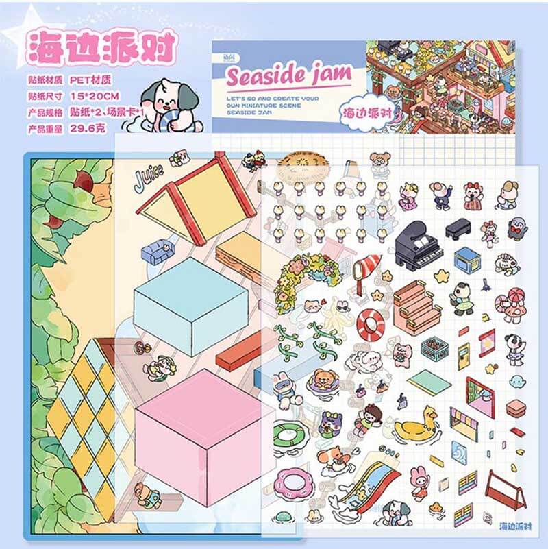 Proofing & Palm Trees DIY 3D Scene Stickers 2 Cute Miniature Scenes(L)