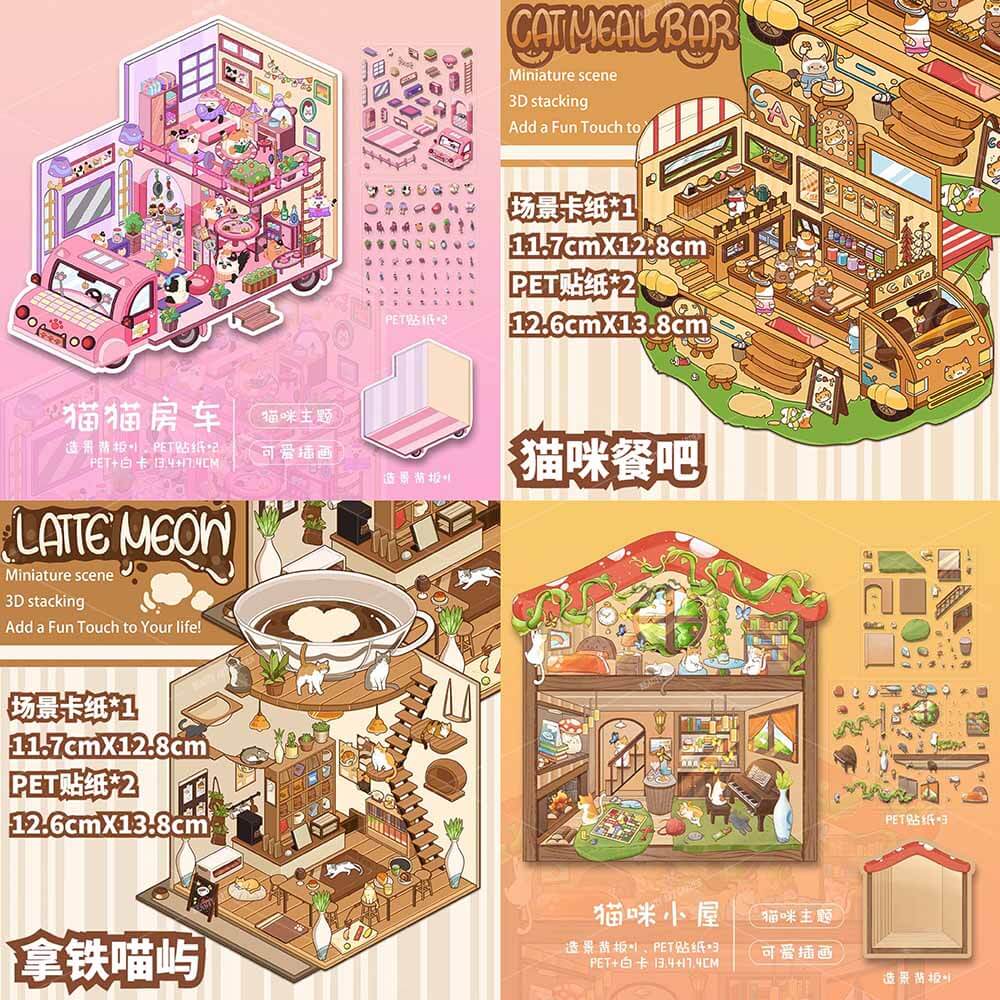 Purrfect Days DIY 3D Scene Stickers 4 Cute Miniature Scenes