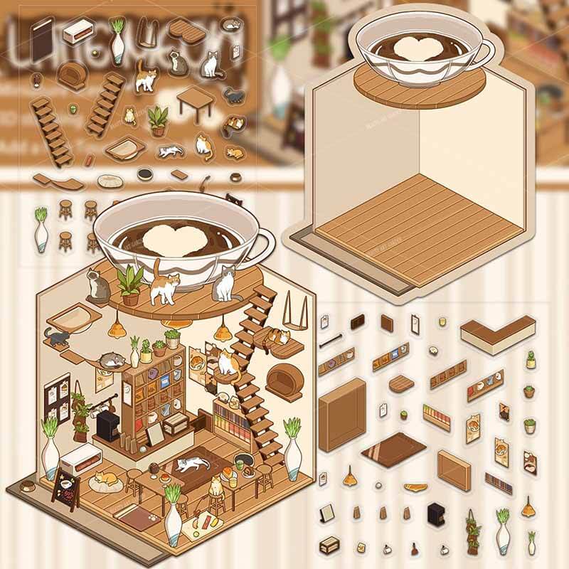 Purrfect Days DIY 3D Scene Stickers 4 Cute Miniature Scenes(S)
