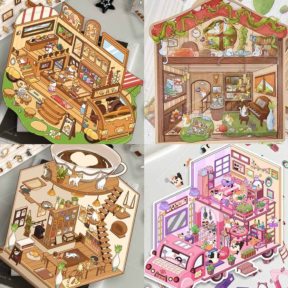 Purrfect Days DIY 3D Scene Stickers 4 Cute Miniature Scenes