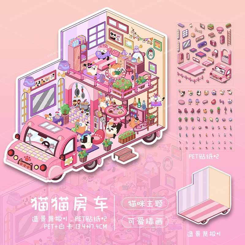 Purrfect Days DIY 3D Scene Stickers 4 Cute Miniature Scenes(S)