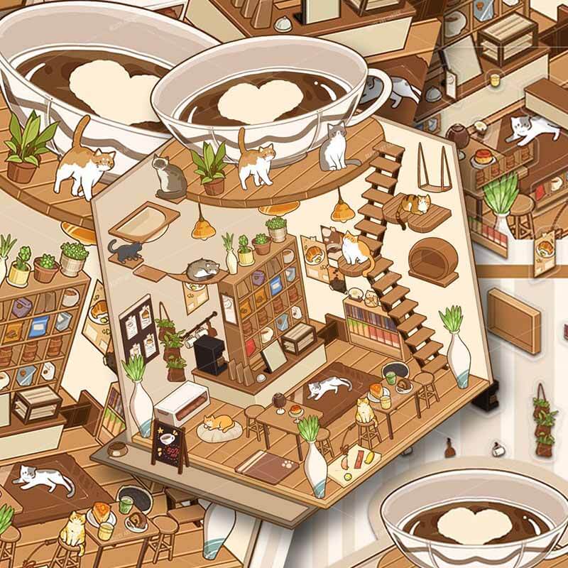 Purrfect Days DIY 3D Scene Stickers 4 Cute Miniature Scenes(S)