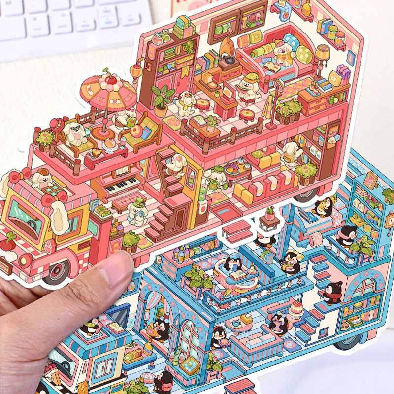RV Living DIY 3D Scene Stickers 4 Cute Miniature Scenes